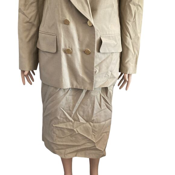 Vintage Albert Nipon Skirt Suit Womens Size 10 Light Brown Double Breasted - Picture 10 of 14